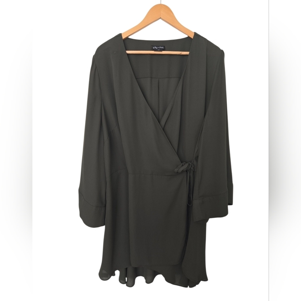 City Chic Dark Green Wrap Blouse Size 20